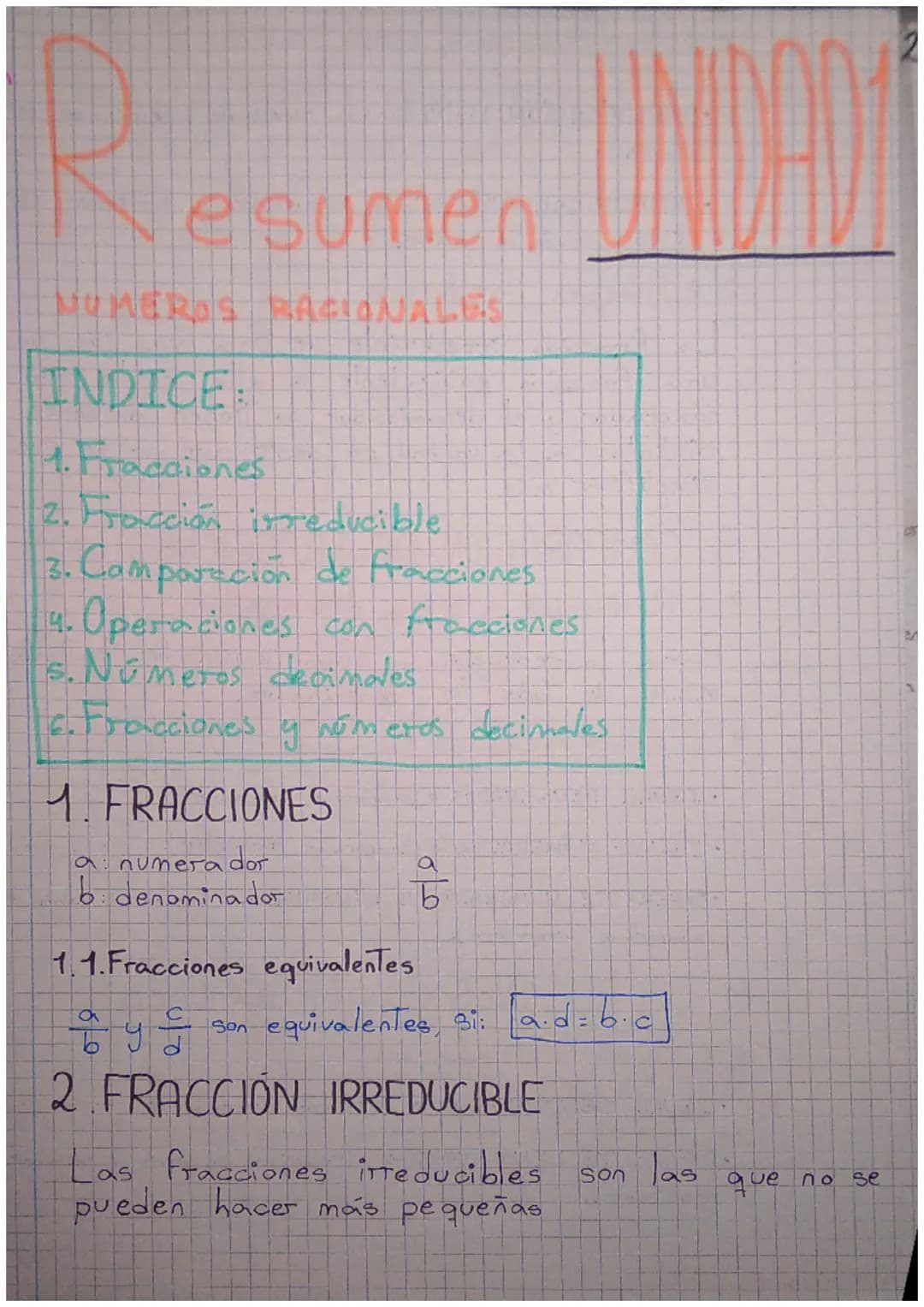 R.
esumen
MUMEROS RACIONALES
INDICE:
1. Fracciones
2. Fracción irreducible
3. Comparación de fracciones
Operaciones con fracciones
is. Númer