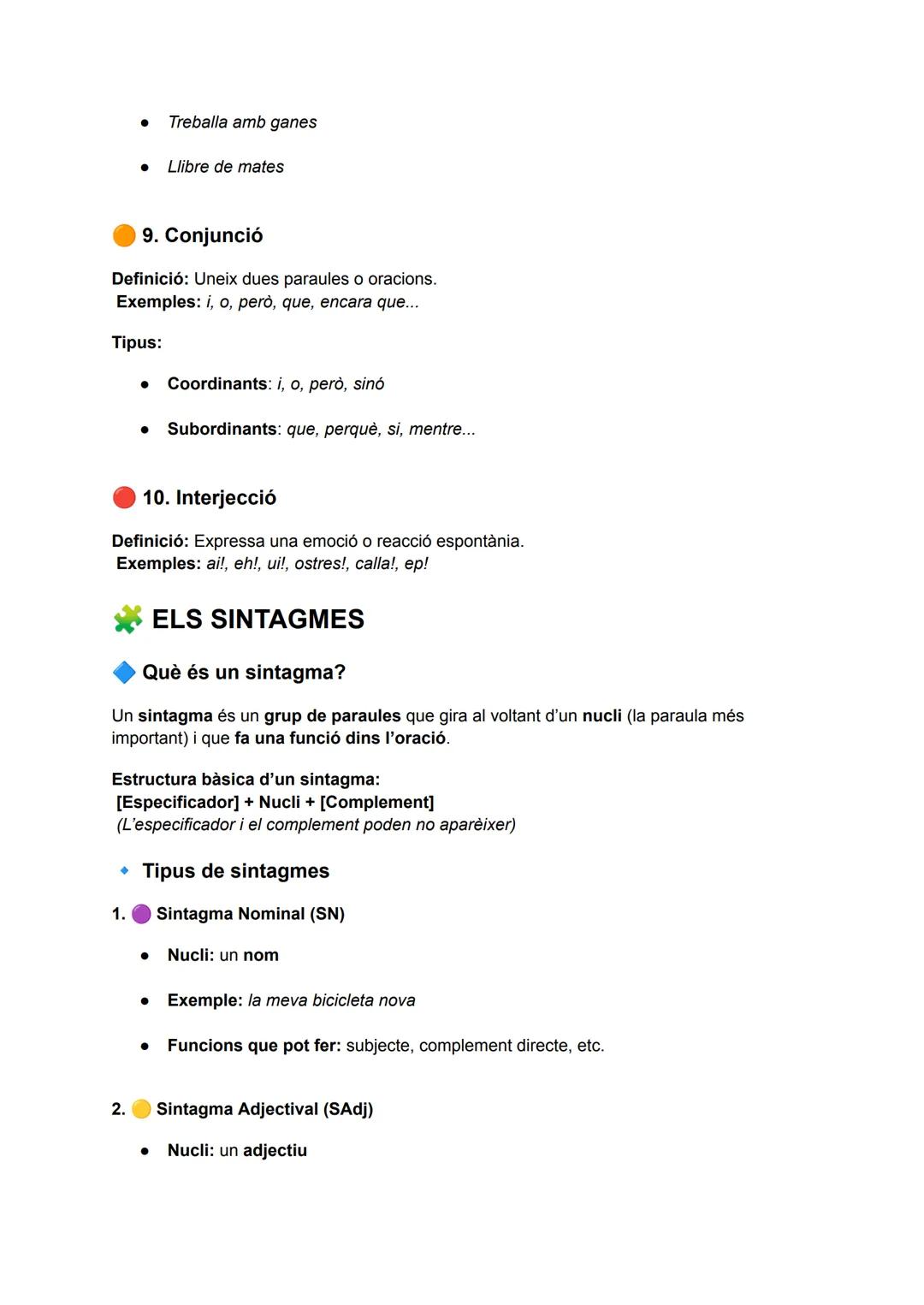 ## RESUM DE LES CATEGORIES GRAMATICALS

**1. Nom (Substantiu)**

Definició: Paraula que serveix per anomenar persones, animals, coses, llocs
