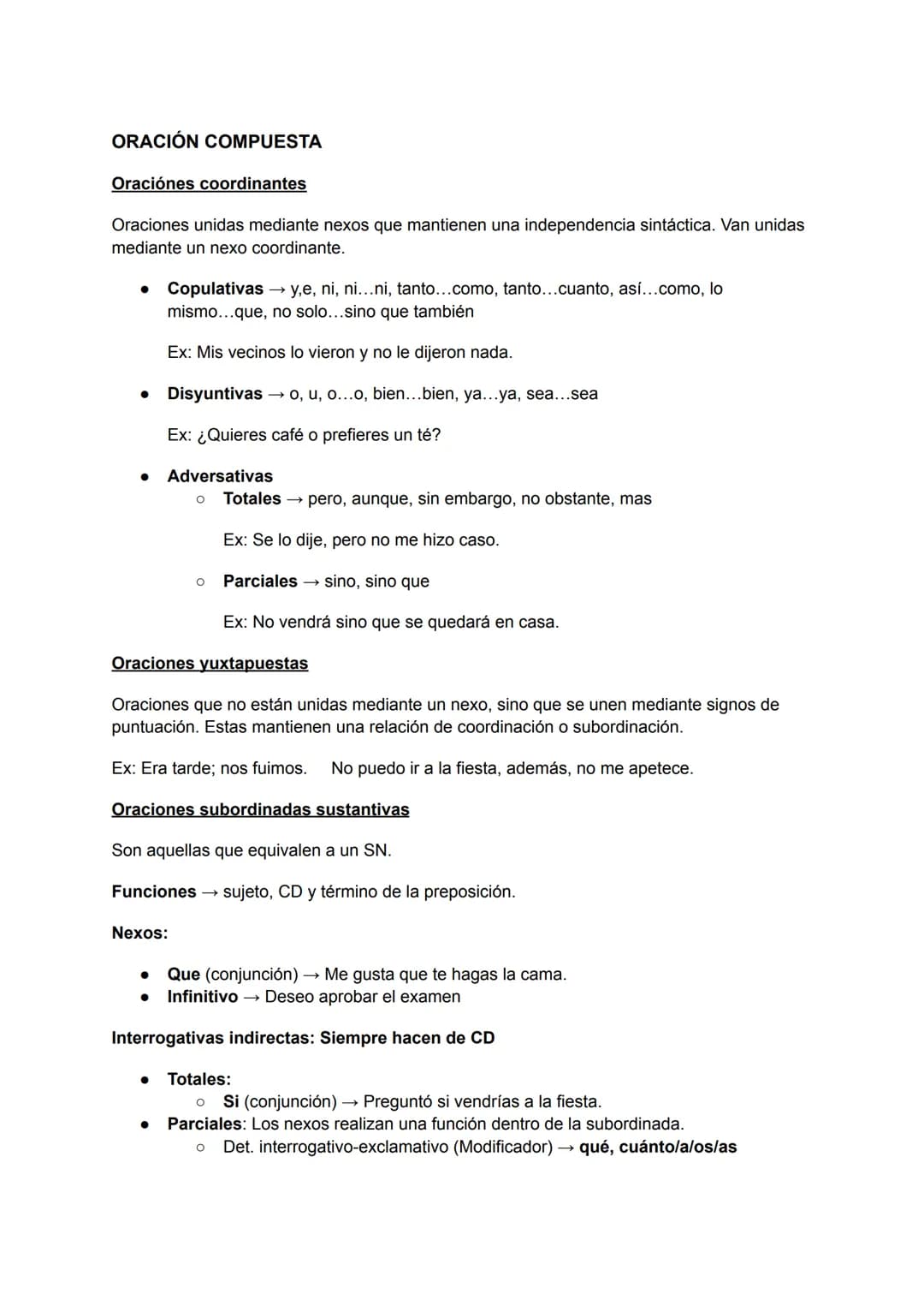 ORACIÓN COMPUESTA
Oraciónes coordinantes
Oraciones unidas mediante nexos que mantienen una independencia sintáctica. Van unidas
mediante un 