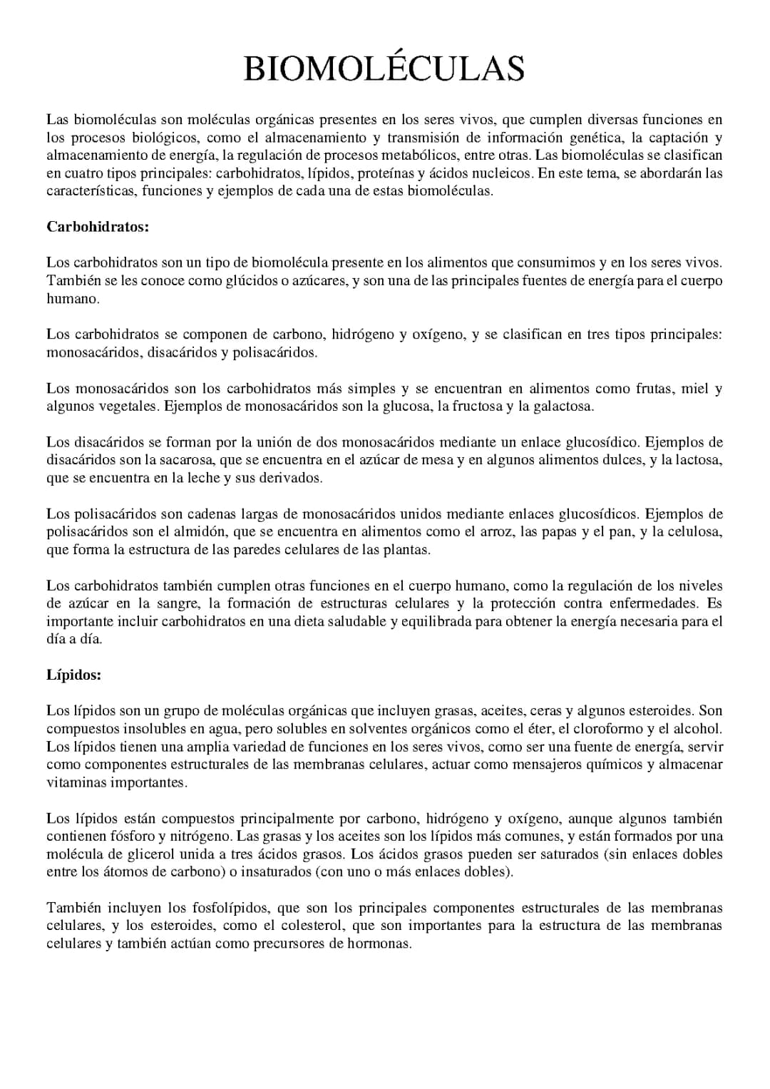 LAS BIOMOLÉCULAS