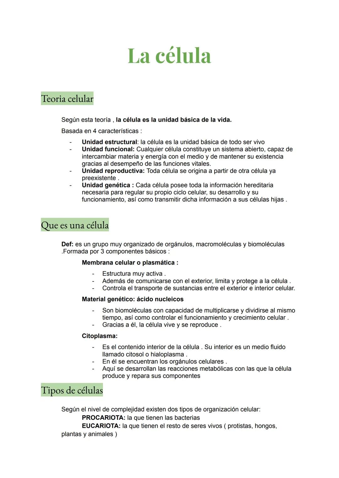 <h2 id="teoracelularresumen">Teoría Celular: Resumen</h2>
<p>La teoría celular es una parte fundamental de la biología que establece que la 