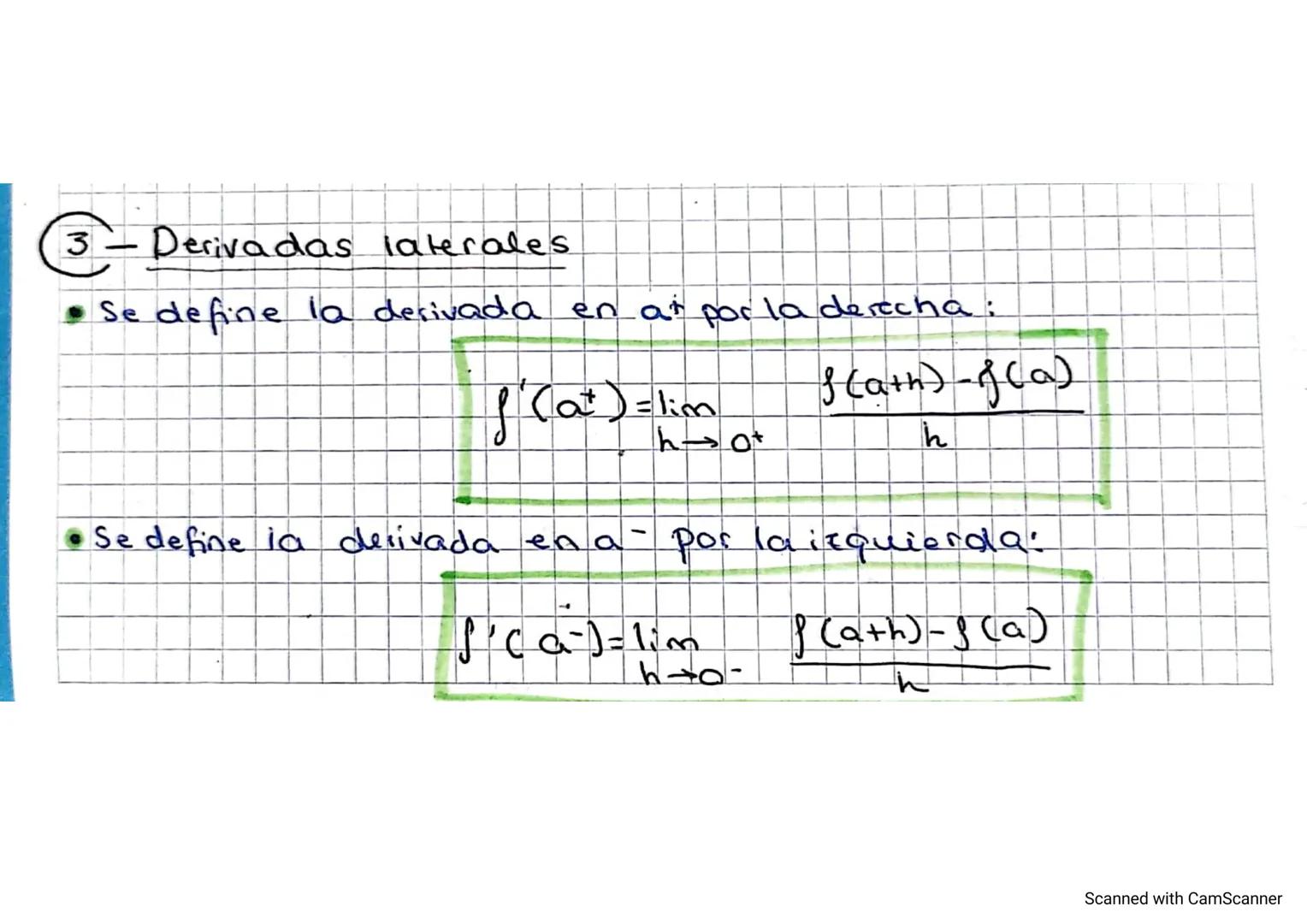 tematis derivabilidade
+ Derivada de una función en un punto
•Se define la derivada de la función f(x) en el punto x = a,
(g' (a)) como f '(