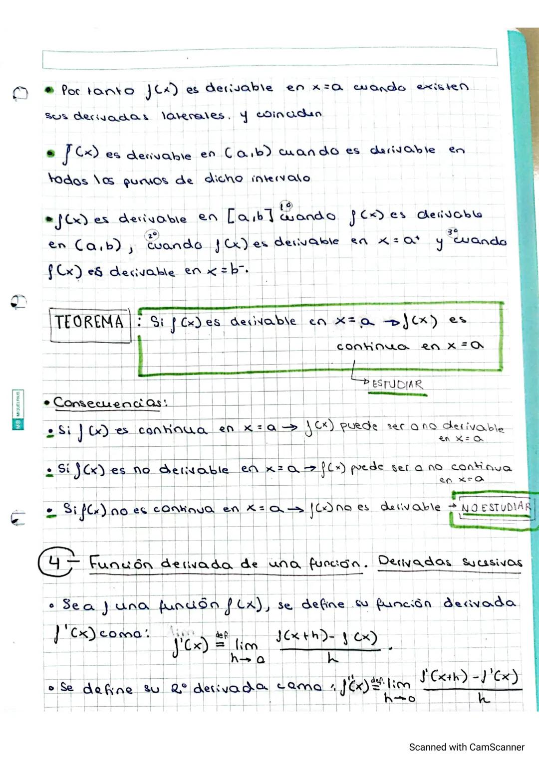 tematis derivabilidade
+ Derivada de una función en un punto
•Se define la derivada de la función f(x) en el punto x = a,
(g' (a)) como f '(