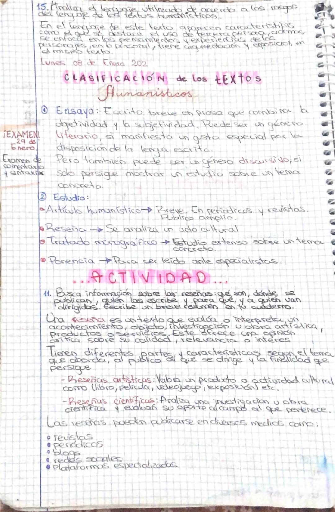 2	Evaluación
1. Elabora un esquema de las paginas 6 y 7 sobre "Los
textos humanísticos 1"
Estudian temas relacionados
con el ser humano. Los