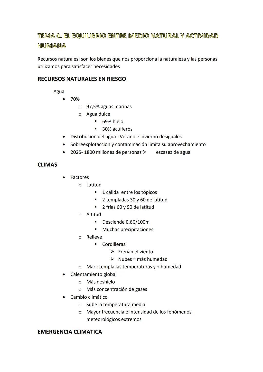 # TEMA O. EL EQUILIBRIO ENTRE MEDIO NATURAL Y ACTIVIDAD
HUMANA

Recursos naturales: son los bienes que nos proporciona la naturaleza y las p