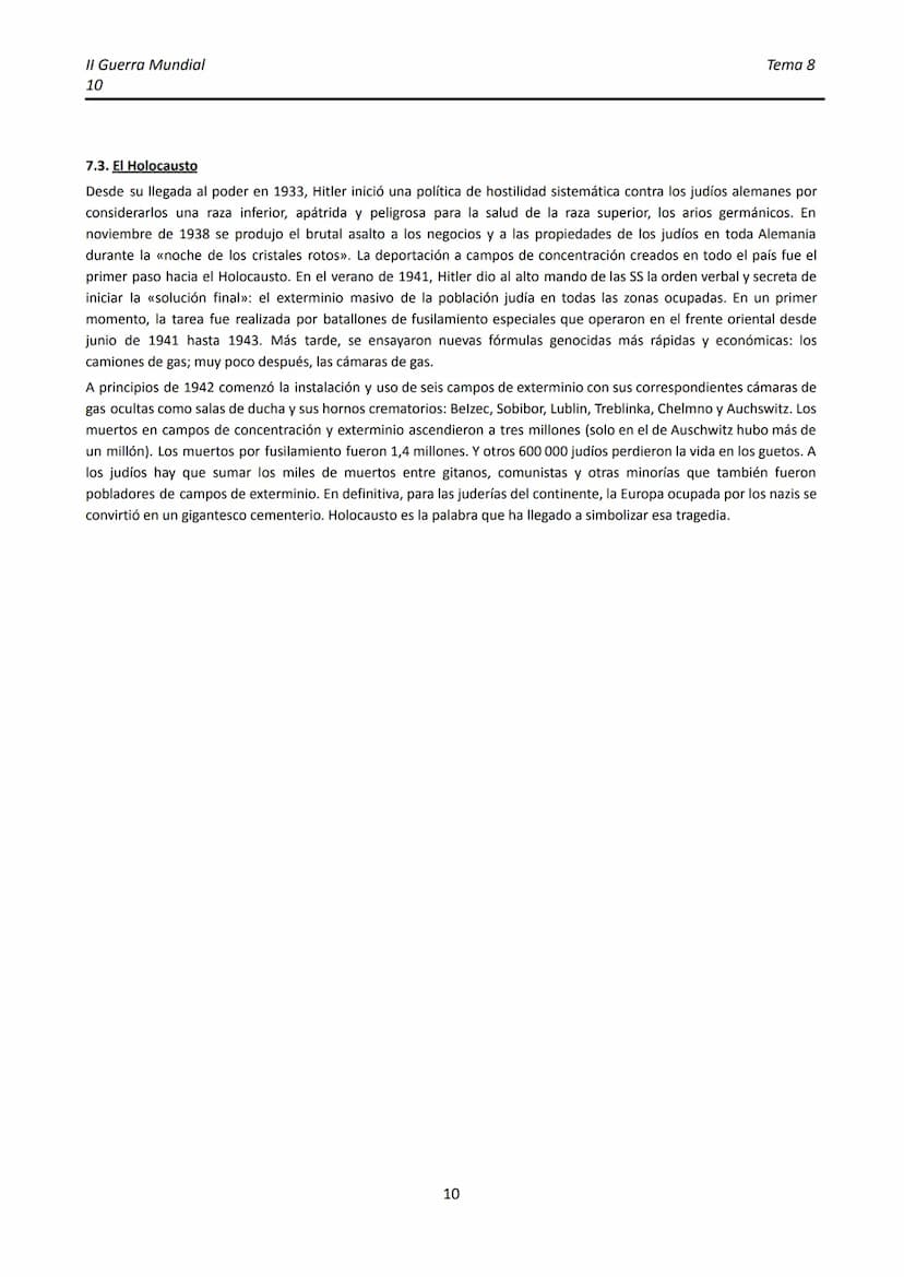 II Guerra Mundial
1
TEMA 8. LA II GUERRA MUNDIAL
●
1.
INTRODUCCIÓN.
La Segunda Guerra Mundial comenzó apenas veinte años después de finaliza
