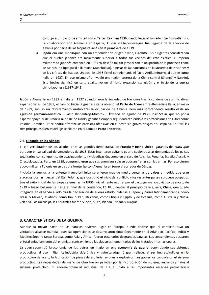 II Guerra Mundial
1
TEMA 8. LA II GUERRA MUNDIAL
●
1.
INTRODUCCIÓN.
La Segunda Guerra Mundial comenzó apenas veinte años después de finaliza