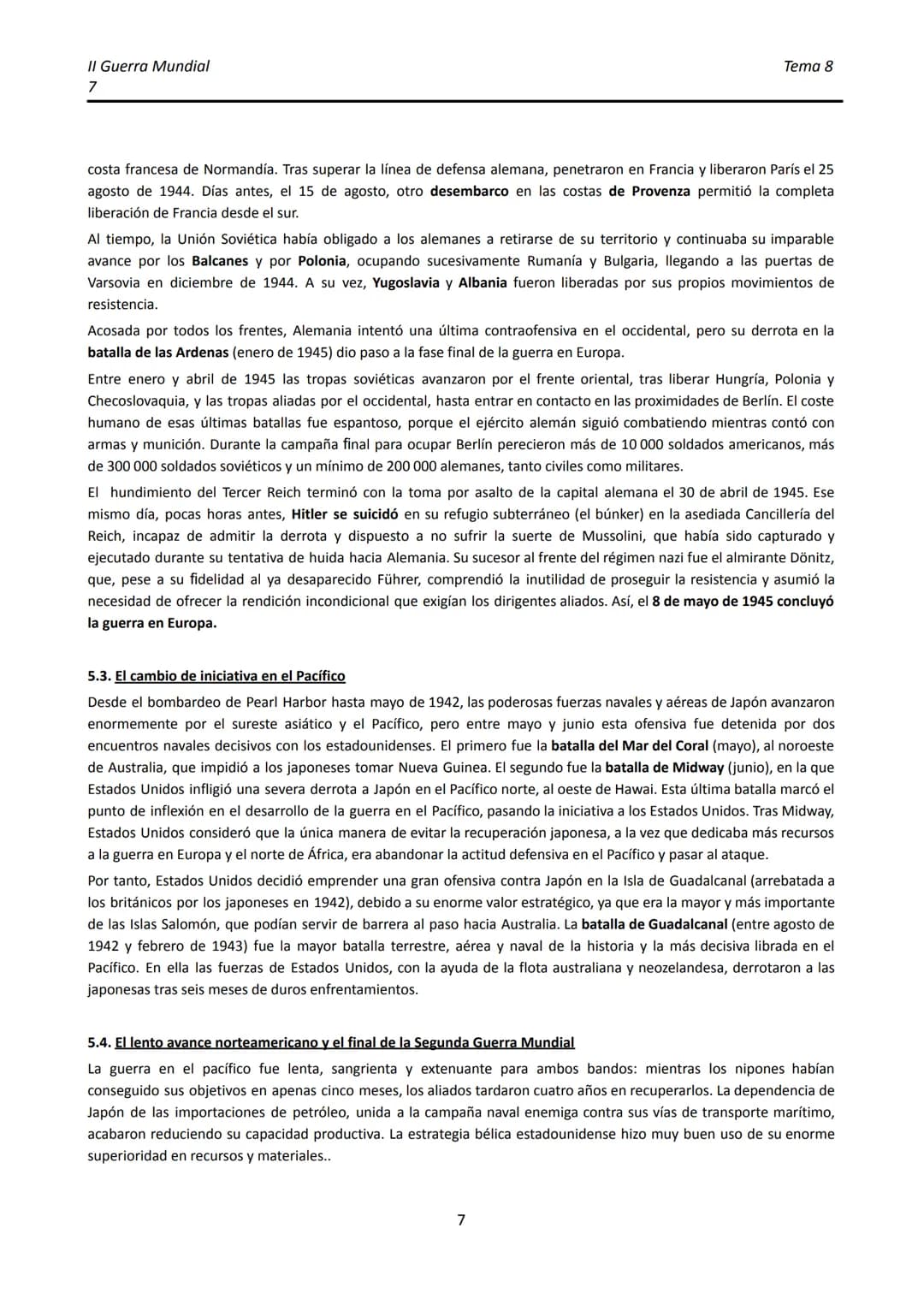 II Guerra Mundial
1
TEMA 8. LA II GUERRA MUNDIAL
●
1.
INTRODUCCIÓN.
La Segunda Guerra Mundial comenzó apenas veinte años después de finaliza
