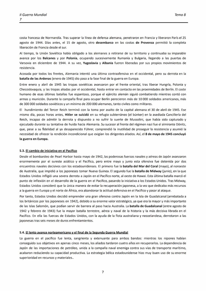 II Guerra Mundial
1
TEMA 8. LA II GUERRA MUNDIAL
●
1.
INTRODUCCIÓN.
La Segunda Guerra Mundial comenzó apenas veinte años después de finaliza