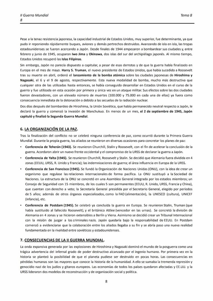 II Guerra Mundial
1
TEMA 8. LA II GUERRA MUNDIAL
●
1.
INTRODUCCIÓN.
La Segunda Guerra Mundial comenzó apenas veinte años después de finaliza
