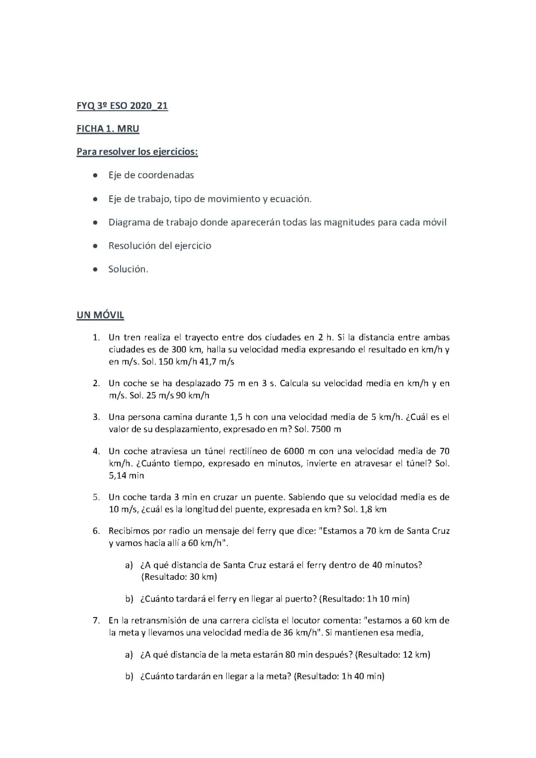 Ejercicios de MRU 