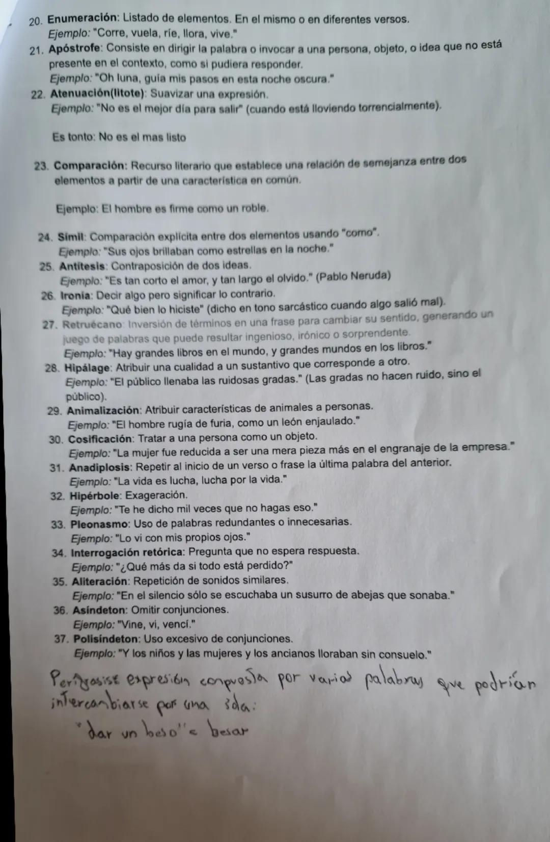 # Figuras literarias:

1.  Eufemismo: Sustituir una palabra o expresión por otra menos ofensiva.
Ejemplo: "Juan ha pasado a mejor vida" (en 
