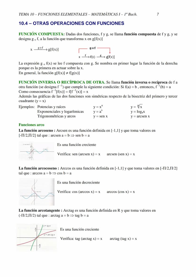 TEMA 10-FUNCIONES ELEMENTALES - MATEMÁTICAS I- 1º Bach.
TEMA 10 - FUNCIONES ELEMENTALES
10.1 CONCEPTO DE FUNCIÓN
DEFINICIÓN: f es una funció