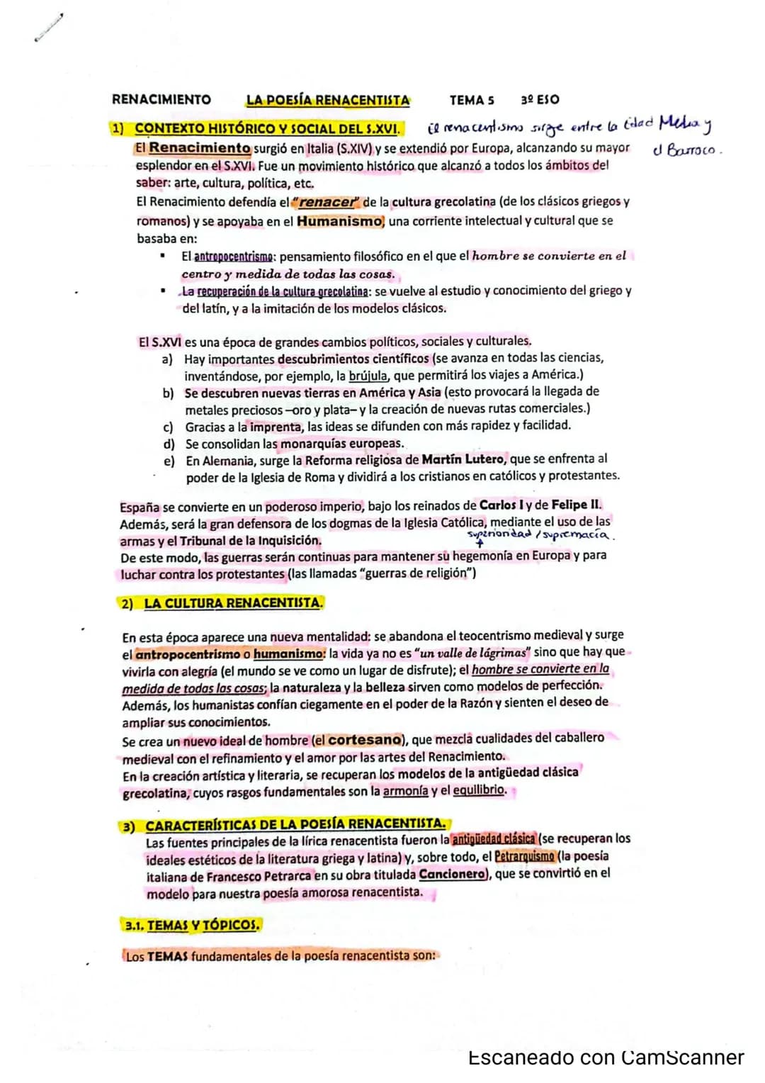RENACIMIENTO LA POESÍA RENACENTISTA
TEMA 5 3º ESO
1) CONTEXTO HISTÓRICO Y SOCIAL DEL S.XVI. El renacentismo sirge entre la Edad Melay
El Ren