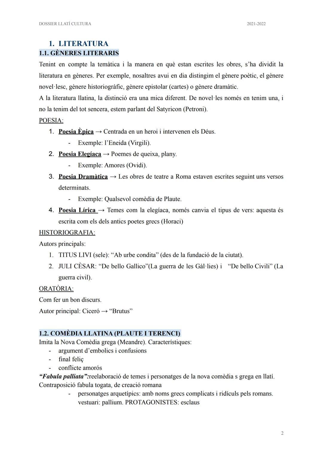 # DOSSIER: CULTURA
LLATÍ 2n BAT DOSSIER LLATÍ CULTURA

2021-2022

CULTURA LLATÍ

TEMARI:

1. LITERATURA

1.1. Gèneres literaris

1.2. Comèdi