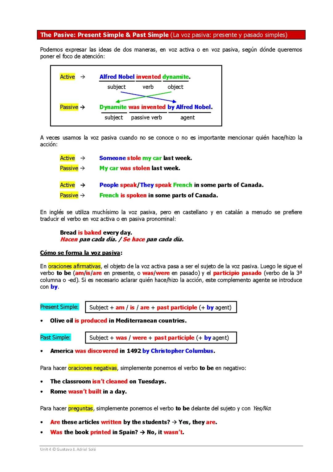 Diviértete con la Voz Pasiva en Inglés: Ejercicios de Presente y Pasado Simple