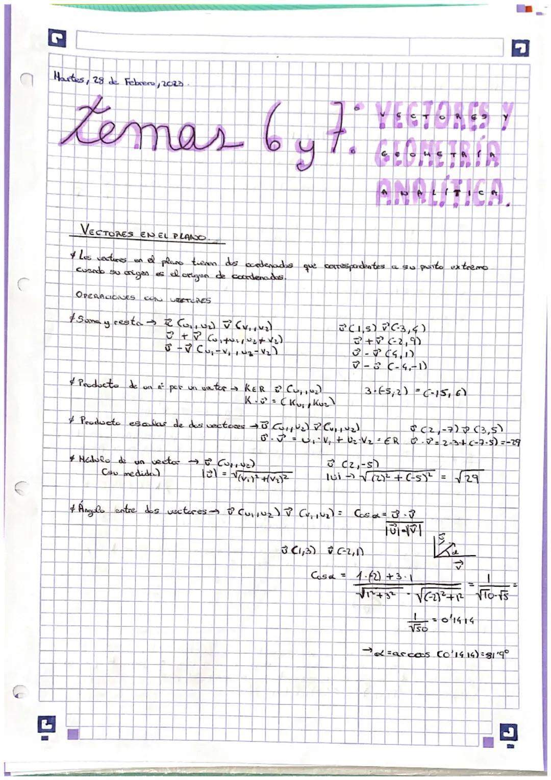 Martes, 28 de Febrero, 2023.
VESTORES
temas 6 y 7. 6678657
ANDCLLICA
VECTORES EN EL PLANO.
& Los vectures on of plass tienen dos cardenados 