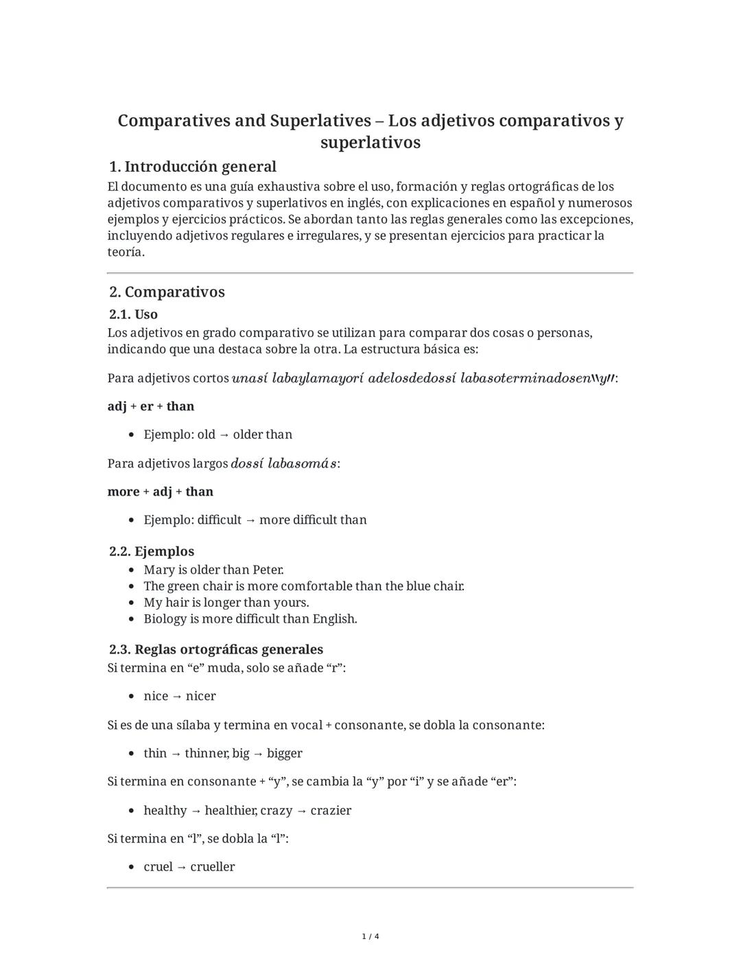 Comparatives and Superlatives - Los adjetivos comparativos y
1. Introducción general
superlativos
El documento es una guía exhaustiva sobre 
