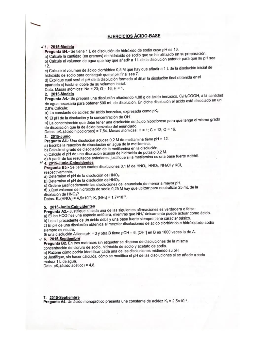 Ejercicios tema 5 quimica 2 bach Acido Base