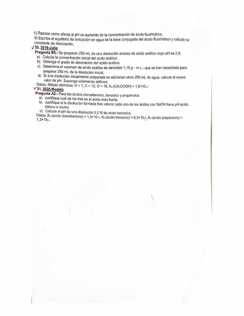 EJERCICIOS ÁCIDO-BASE
✓1. 2015-Modelo
Pregunta B4.- Se tiene 1 L de disolución de hidróxido de sodio cuyo pH es 13.
a) Calcule la cantidad (