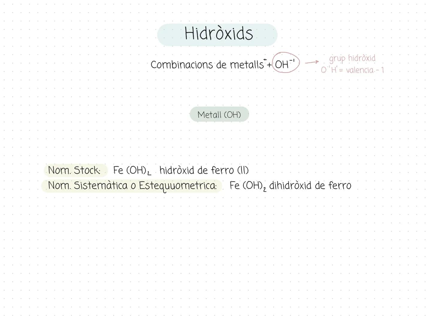 Formulació (òxids metàl·lics i no
metalls)
Òxids: combinacions d'un element amb valència positiva i amb l'oxigen amb
valència - 2
Metall
No 