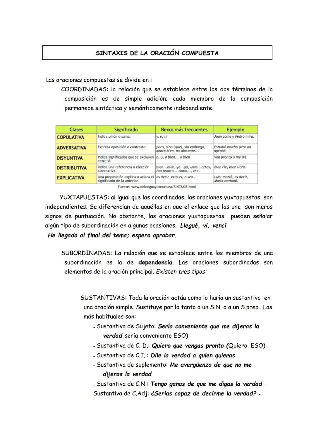 SINTAXIS DE LA ORACIÓN COMPUESTA
Las oraciones compuestas se divide en :
COORDINADAS: la relación que se establece entre los dos términos de