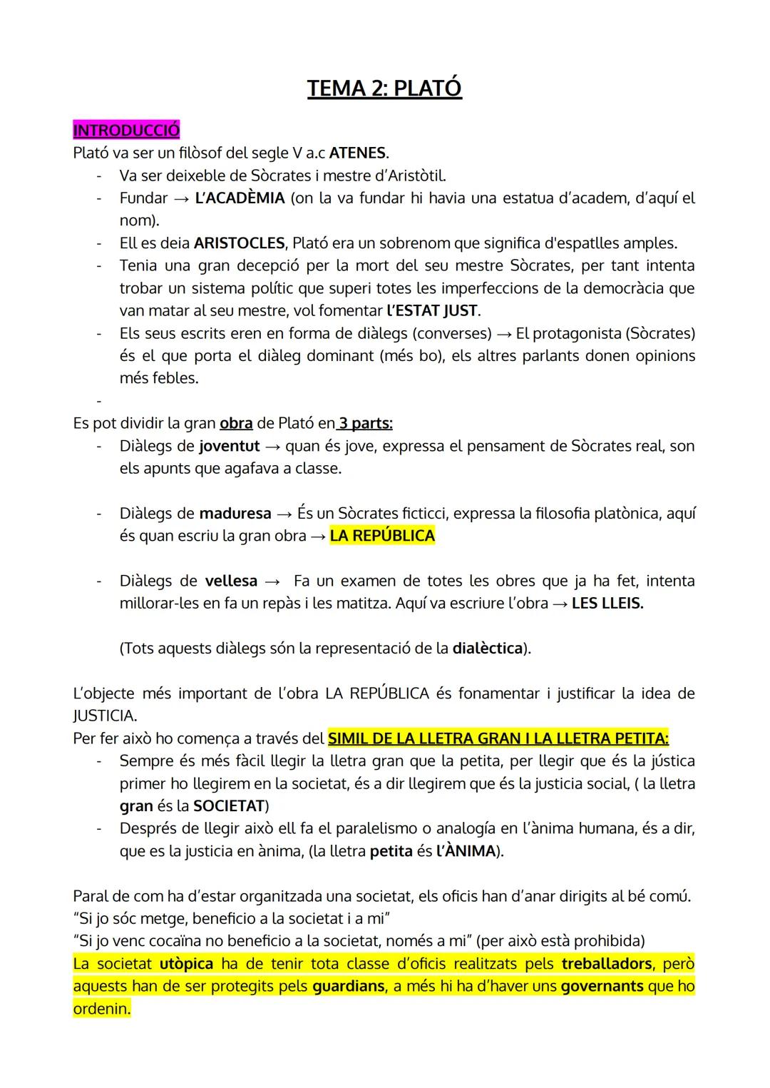 # TEMA 2: PLATÓ

INTRODUCCIÓ

Plató va ser un filòsof del segle V a.c ATENES.

- Va ser deixeble de Sòcrates i mestre d'Aristòtil.

- Fundar
