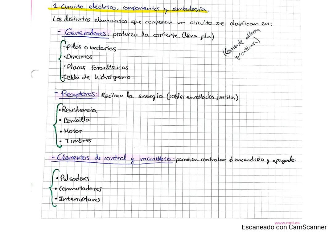 Circuito eléctrico, componentes y simbología
