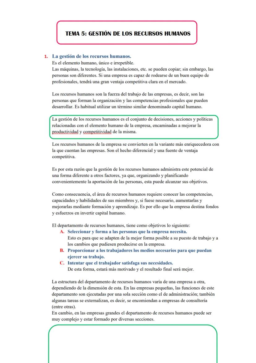 TEMA 5: GESTIÓN DE LOS RECURSOS HUMANOS
1. La gestión de los recursos humanos.
Es el elemento humano, único e irrepetible.
Las máquinas, la 