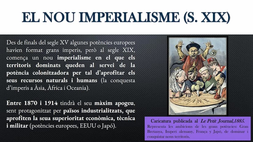 TEMA 6
L'ÈPOCA DE
L'IMPERIALISME
CHINA EL NOU IMPERIALISME (S. XIX)
Des de finals del segle XV algunes potències europees
havien format gran