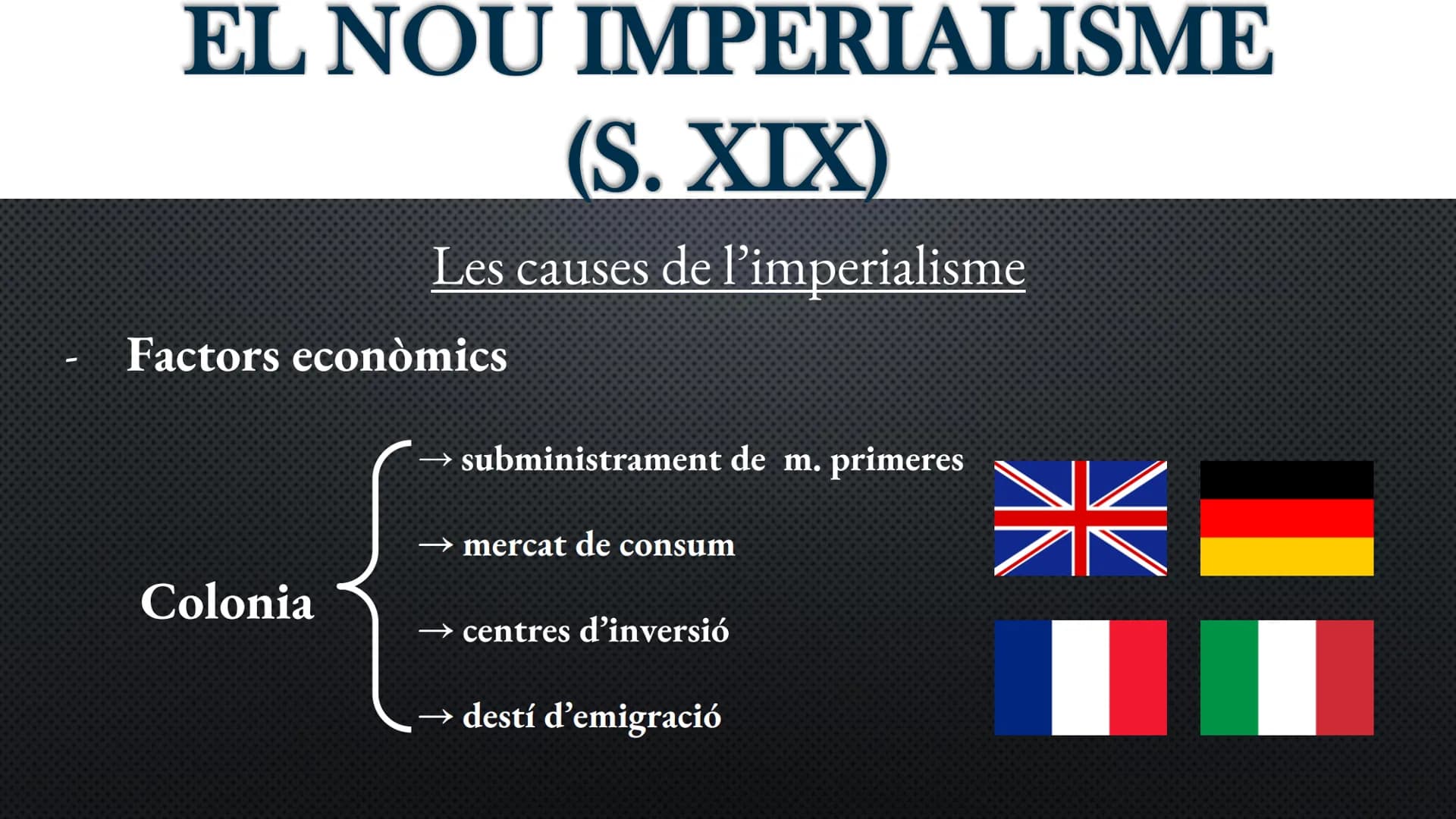 TEMA 6
L'ÈPOCA DE
L'IMPERIALISME
CHINA EL NOU IMPERIALISME (S. XIX)
Des de finals del segle XV algunes potències europees
havien format gran