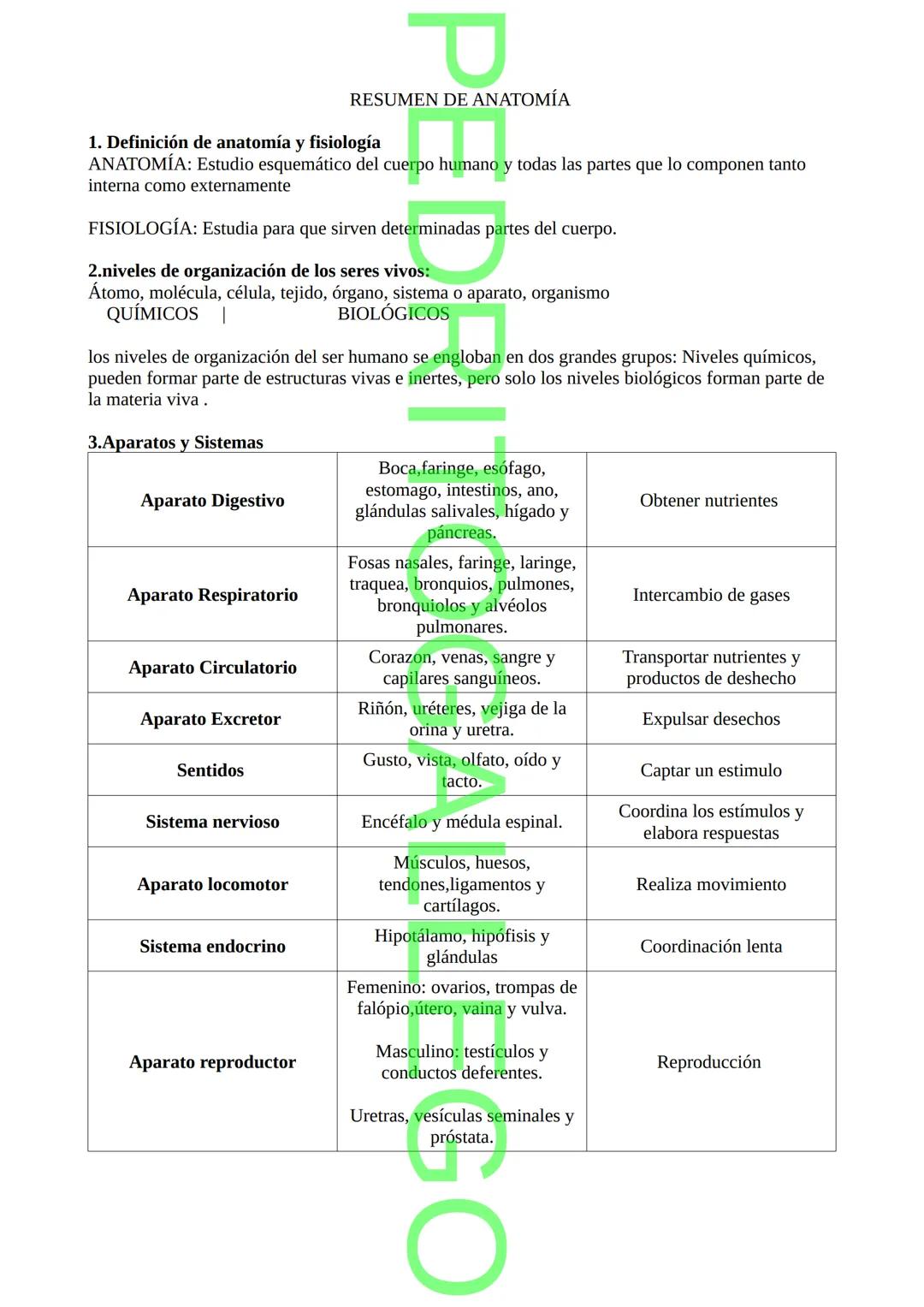 1. Definición de anatomía y fisiología
ANATOMÍA: Estudio esquemático del cuerpo humano y todas las partes que lo componen tanto
interna como
