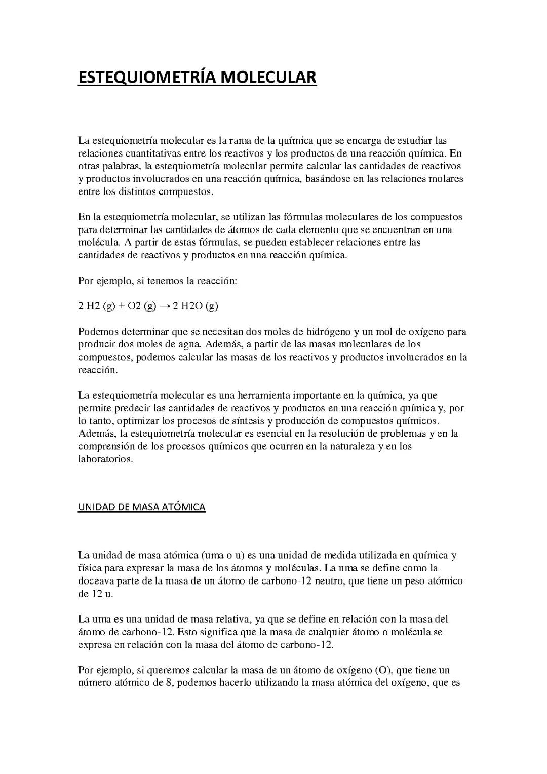 ESTEQUIOMETRÍA MOLECULAR
