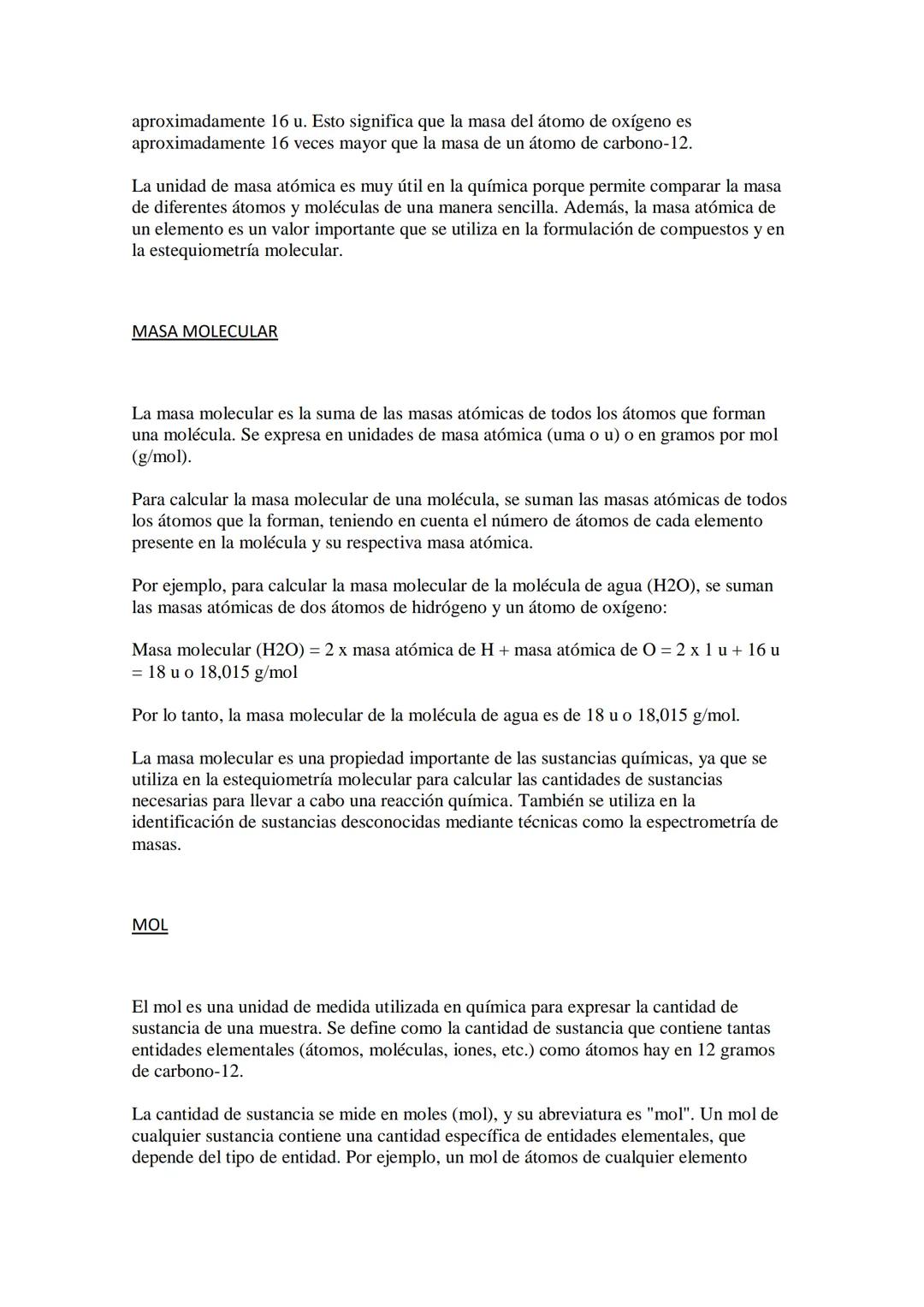 ESTEQUIOMETRÍA MOLECULAR
La estequiometría molecular es la rama de la química que se encarga de estudiar las
relaciones cuantitativas entre 