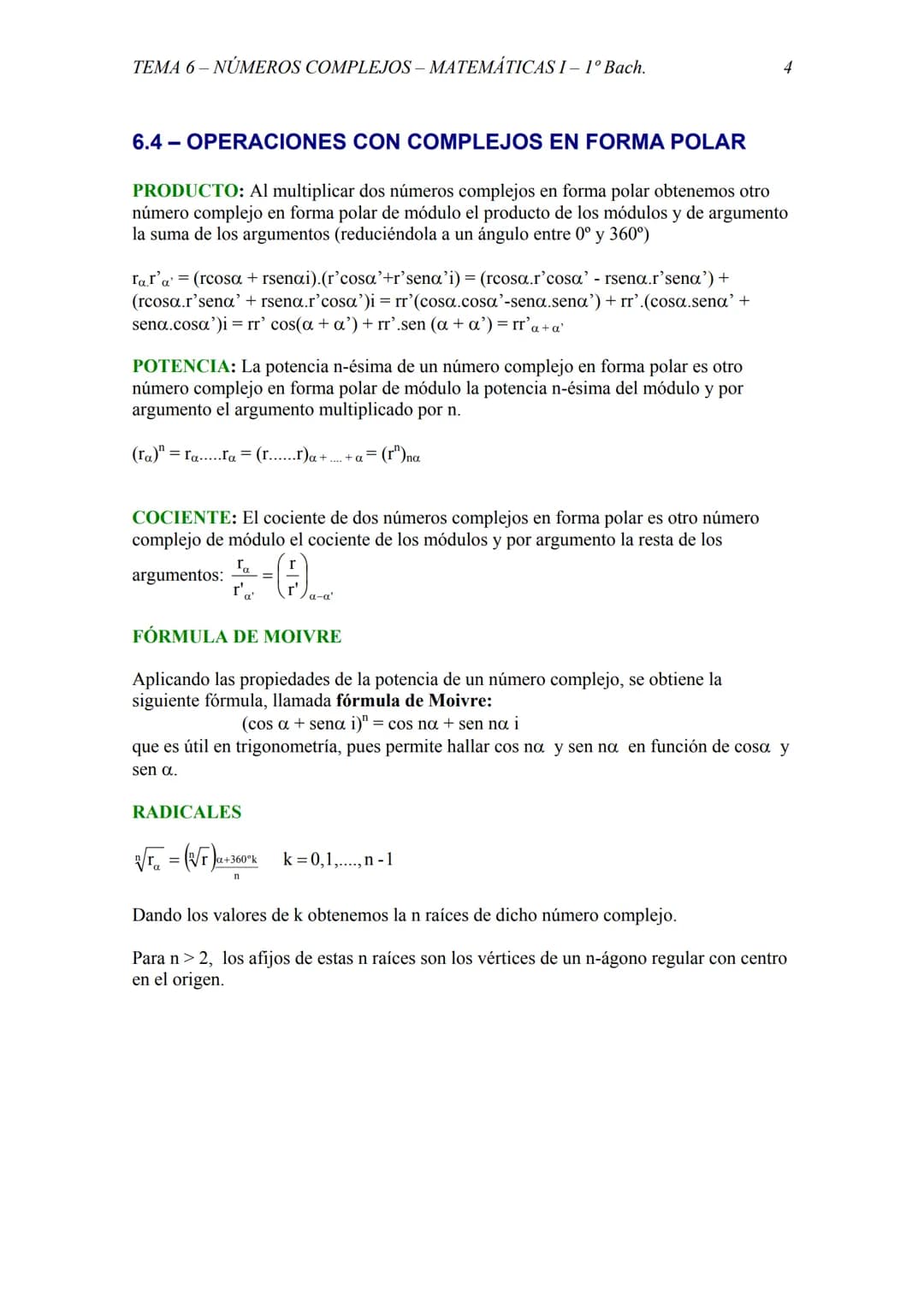 TEMA 6- NÚMEROS COMPLEJOS - MATEMÁTICAS I - 1º Bach.
TEMA 6 - NÚMEROS COMPLEJOS
6.1 - EN QUÉ CONSISTEN LOS NÚMEROS COMPLEJOS
DEFINICIONES
Al