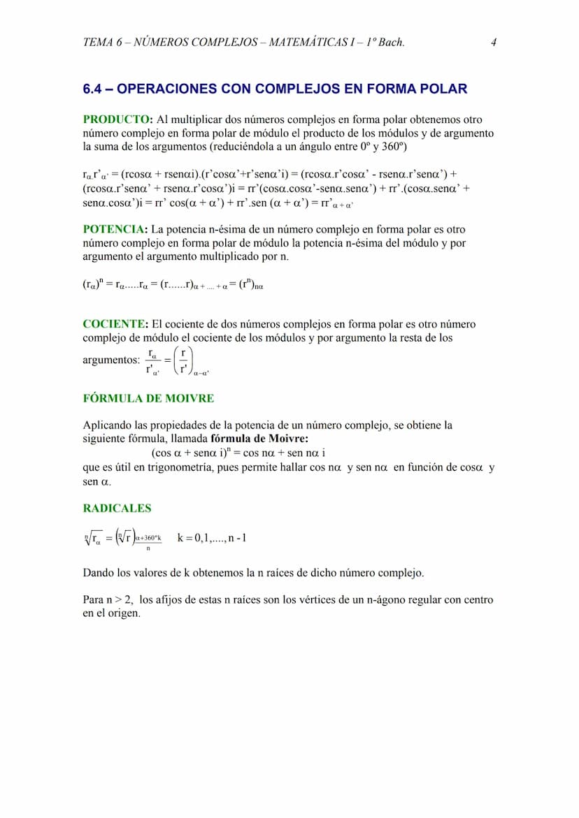 TEMA 6- NÚMEROS COMPLEJOS - MATEMÁTICAS I - 1º Bach.
TEMA 6 - NÚMEROS COMPLEJOS
6.1 - EN QUÉ CONSISTEN LOS NÚMEROS COMPLEJOS
DEFINICIONES
Al