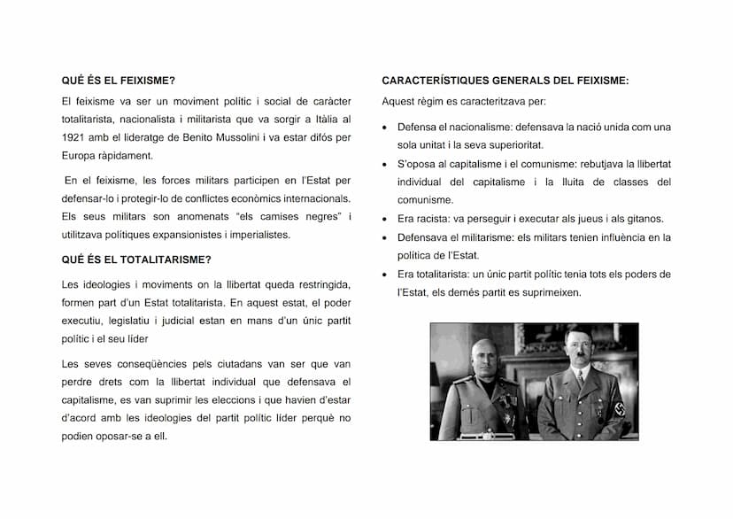 LLIBRE DEL FEIXISME QUÉ ÉS EL FEIXISME?
El feixisme va ser un moviment polític i social de caràcter
totalitarista, nacionalista i militarist