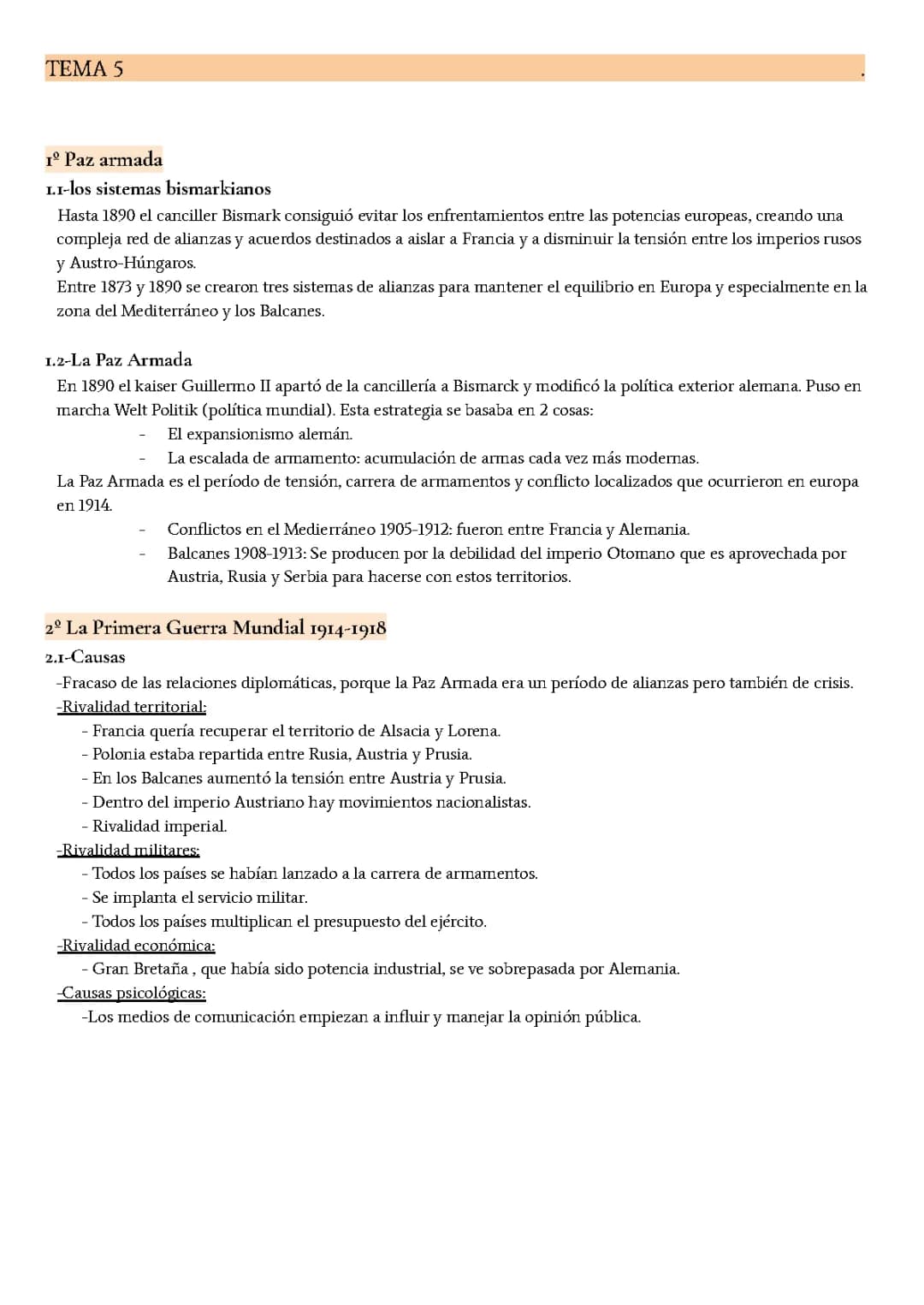 Causas y consecuencias de la Primera Guerra Mundial