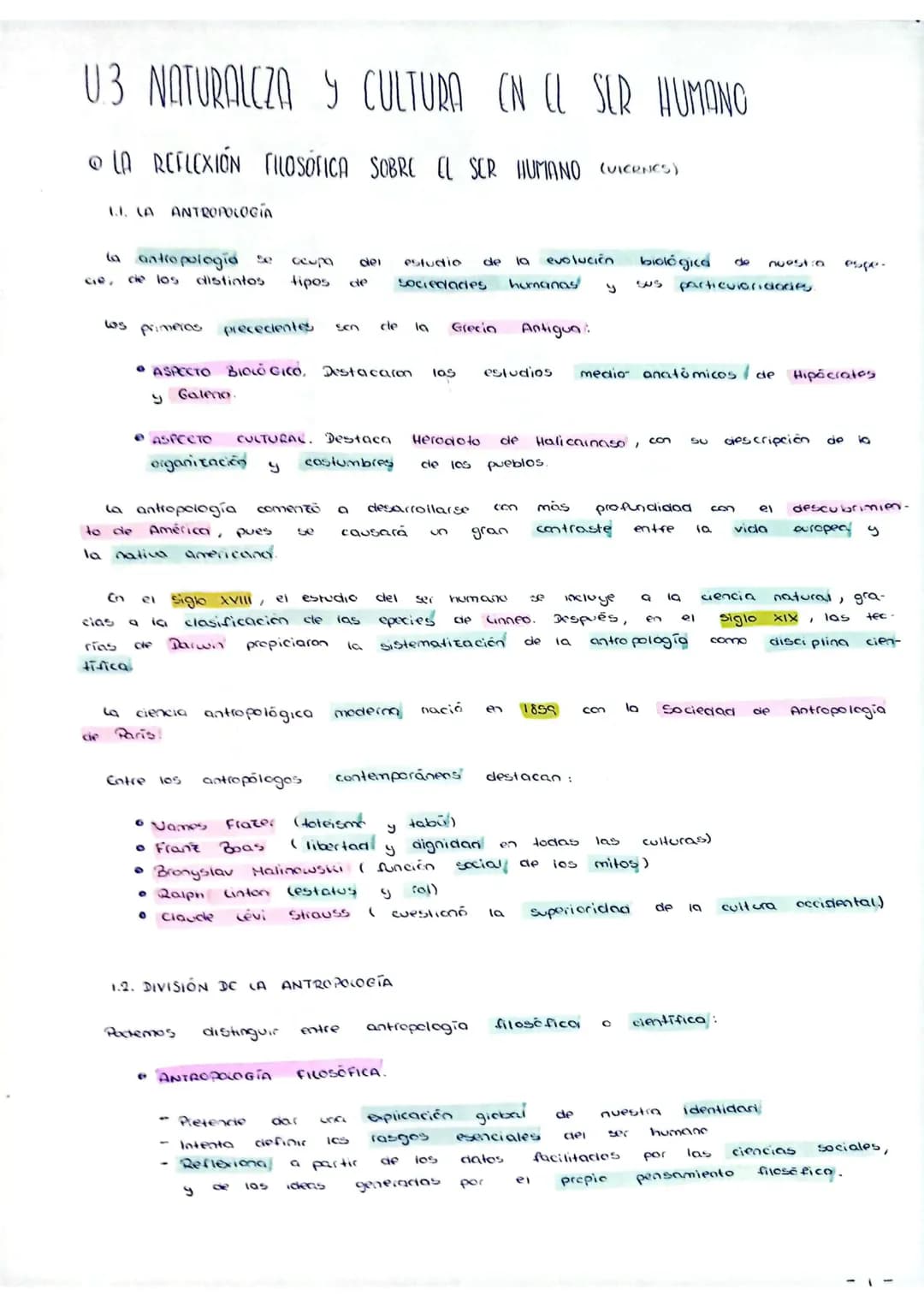 U3 NATURALEZA Y CULTURA CN CL
Y CULTURA CN EL SER HUMANO
• LA REFLEXIÓN FILOSÓFICA SOBRE EL SER HUMANO (VIERNES)
LI. LA ANTROPOLOGIA
la antr