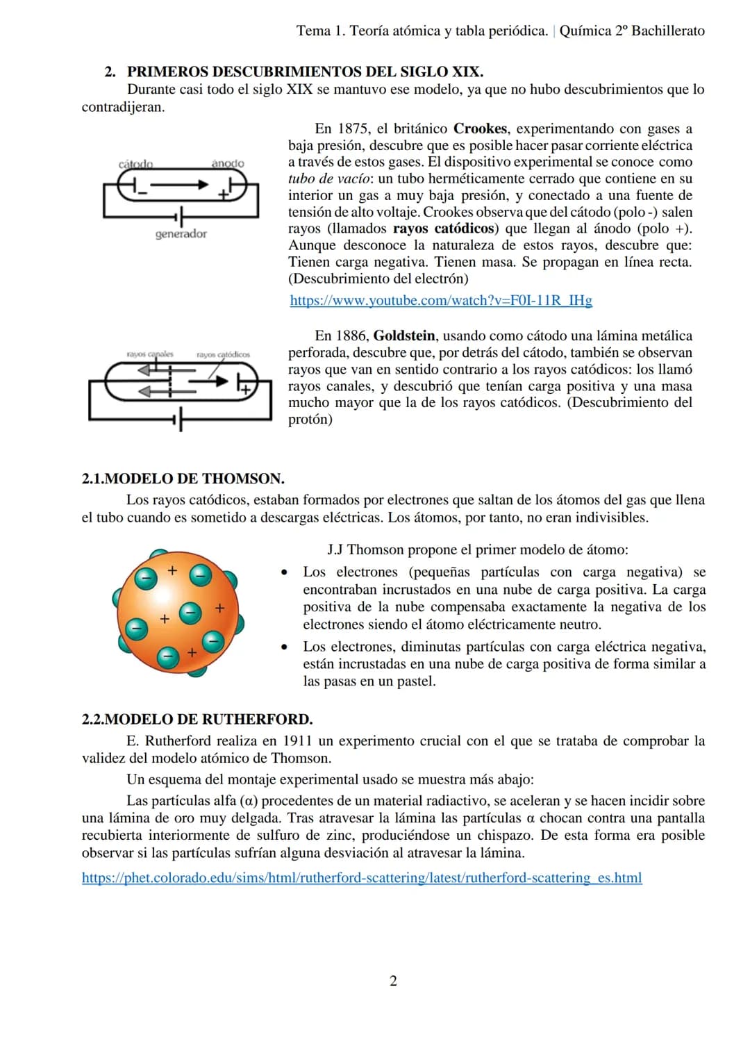 Tema 1. Teoría atómica y tabla periódica. Química 2º Bachillerato
TEMA 1. TEORÍA ATÓMICA Y TABLA PERIÓDICA.
INTRODUCCIÓN: PRINCIPALES MODELO