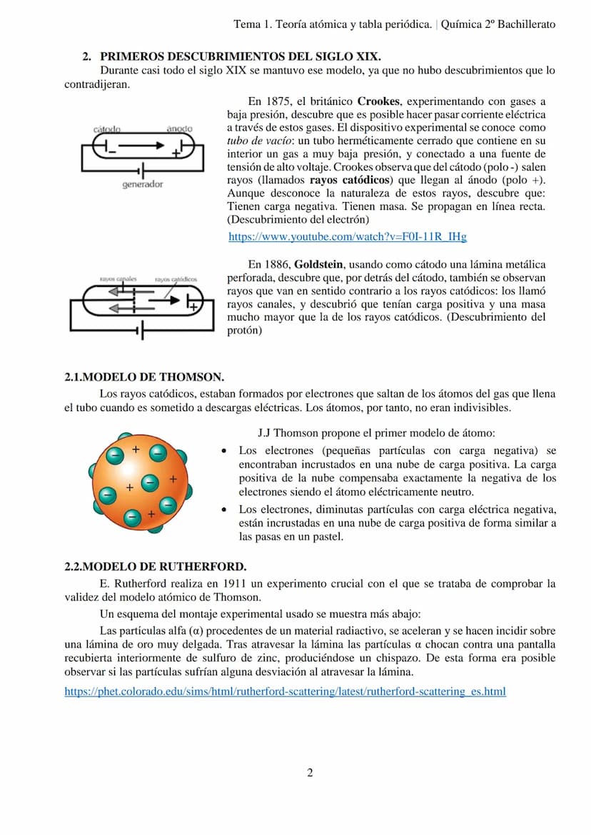 Tema 1. Teoría atómica y tabla periódica. Química 2º Bachillerato
TEMA 1. TEORÍA ATÓMICA Y TABLA PERIÓDICA.
INTRODUCCIÓN: PRINCIPALES MODELO
