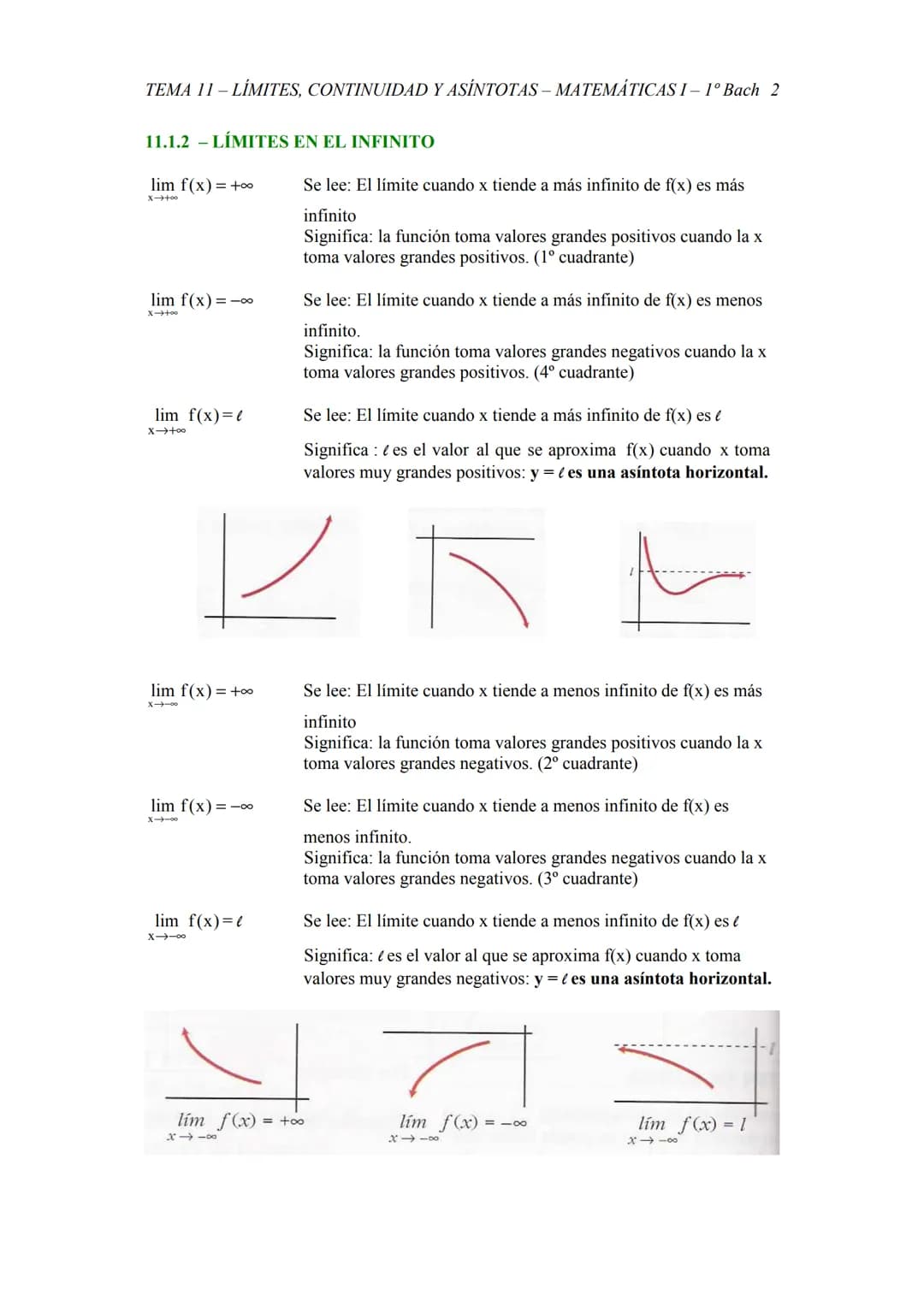 TEMA 11 - LÍMITES, CONTINUIDAD Y ASÍNTOTAS - MATEMÁTICAS I– 1º Bach 1
TEMA 11 - LÍMITES, CONTINUIDAD, ASÍNTOTAS
11.1 - LÍMITE DE UNA FUNCIÓN