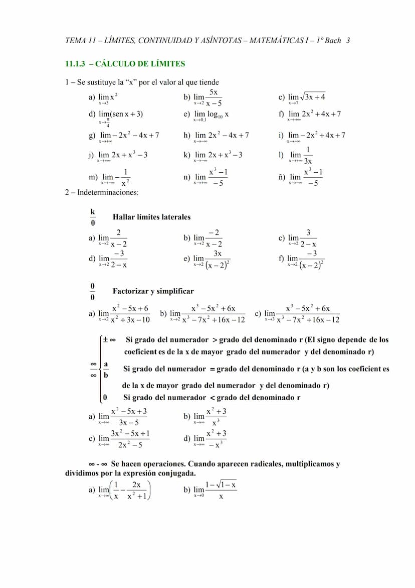 TEMA 11 - LÍMITES, CONTINUIDAD Y ASÍNTOTAS - MATEMÁTICAS I– 1º Bach 1
TEMA 11 - LÍMITES, CONTINUIDAD, ASÍNTOTAS
11.1 - LÍMITE DE UNA FUNCIÓN