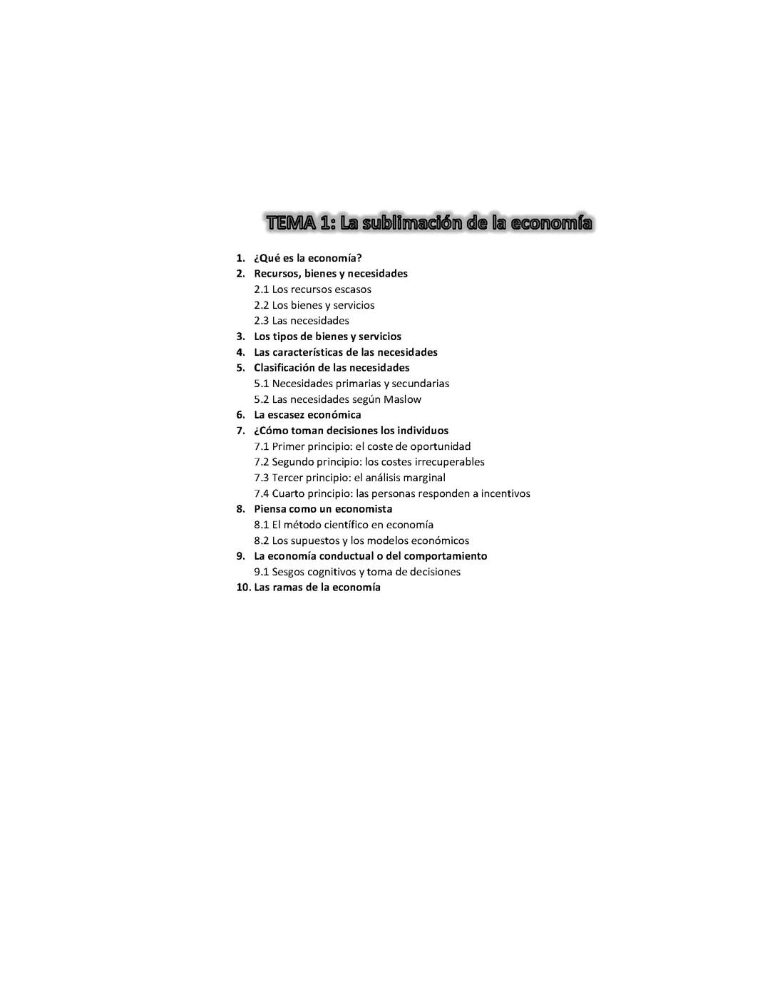 Tema 1. La sublimación de la economía
