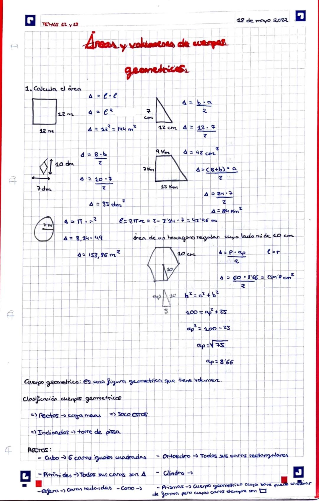 Ejercicios Resueltos: Áreas y Volúmenes de Cuerpos Geométricos para Primaria y ESO