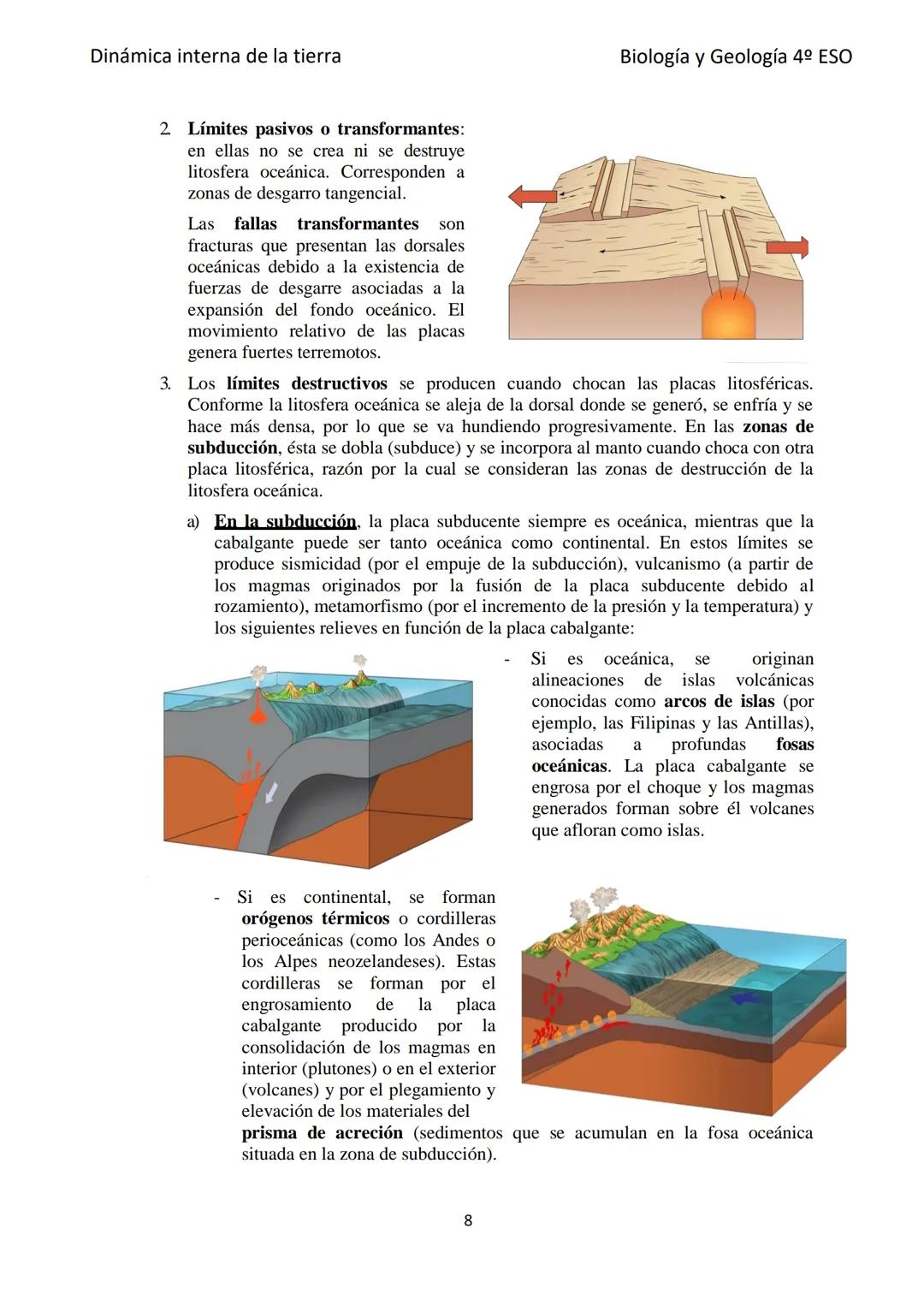 Dinámica interna de la tierra
TEMA 6: LA DINÁMICA INTERNA
TERRESTRE
1- CARACTERÍSTICAS DE LOS PROCESOS GEOLÓGICOS INTERNOS
Se originan en el