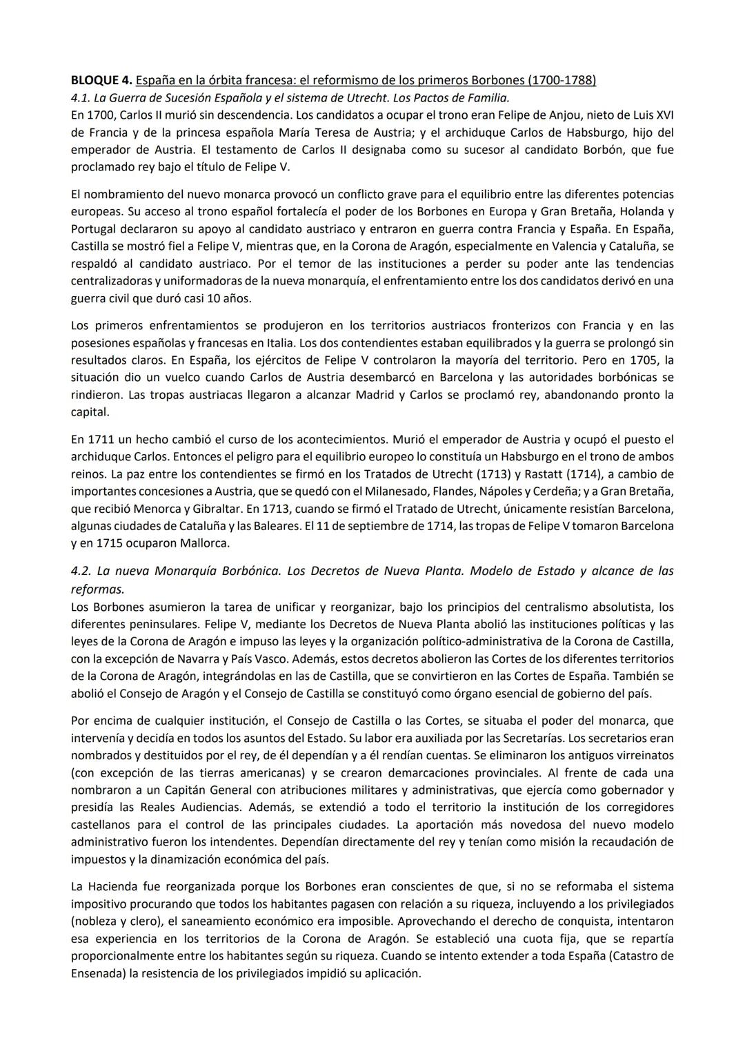 BLOQUE 4. España en la órbita francesa: el reformismo de los primeros Borbones (1700-1788)
4.1. La Guerra de Sucesión Española y el sistema 