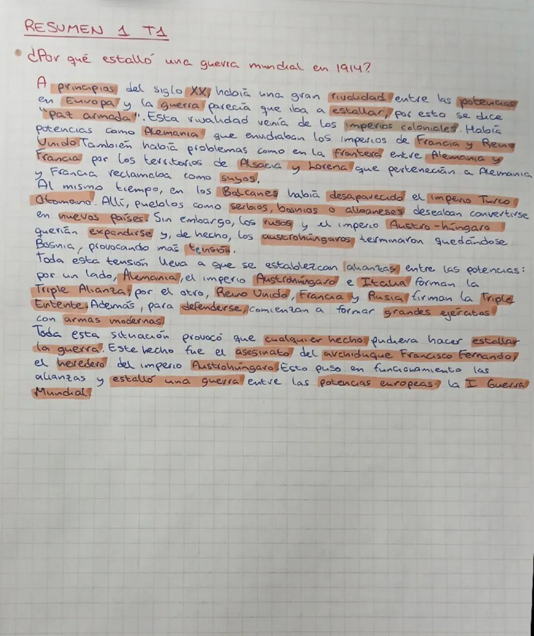 RESUMEN 1 TA

• ¿Por qué estalló una guerra mundial en 1914?

A principios del siglo XX, había una gran rudidad entre las potencias
en Europ