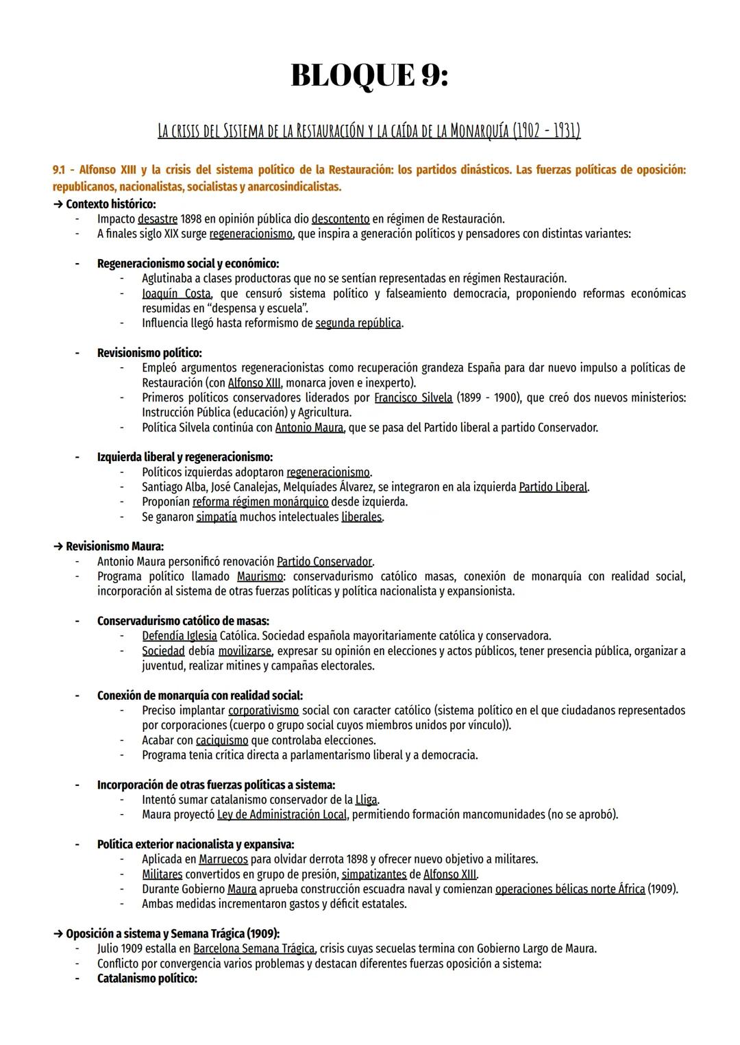 BLOQUE 9:
LA CRISIS DEL SISTEMA DE LA RESTAURACIÓN Y LA CAÍDA DE LA MONARQUÍA (1902 - 1931)
9.1 - Alfonso XIII y la crisis del sistema polít