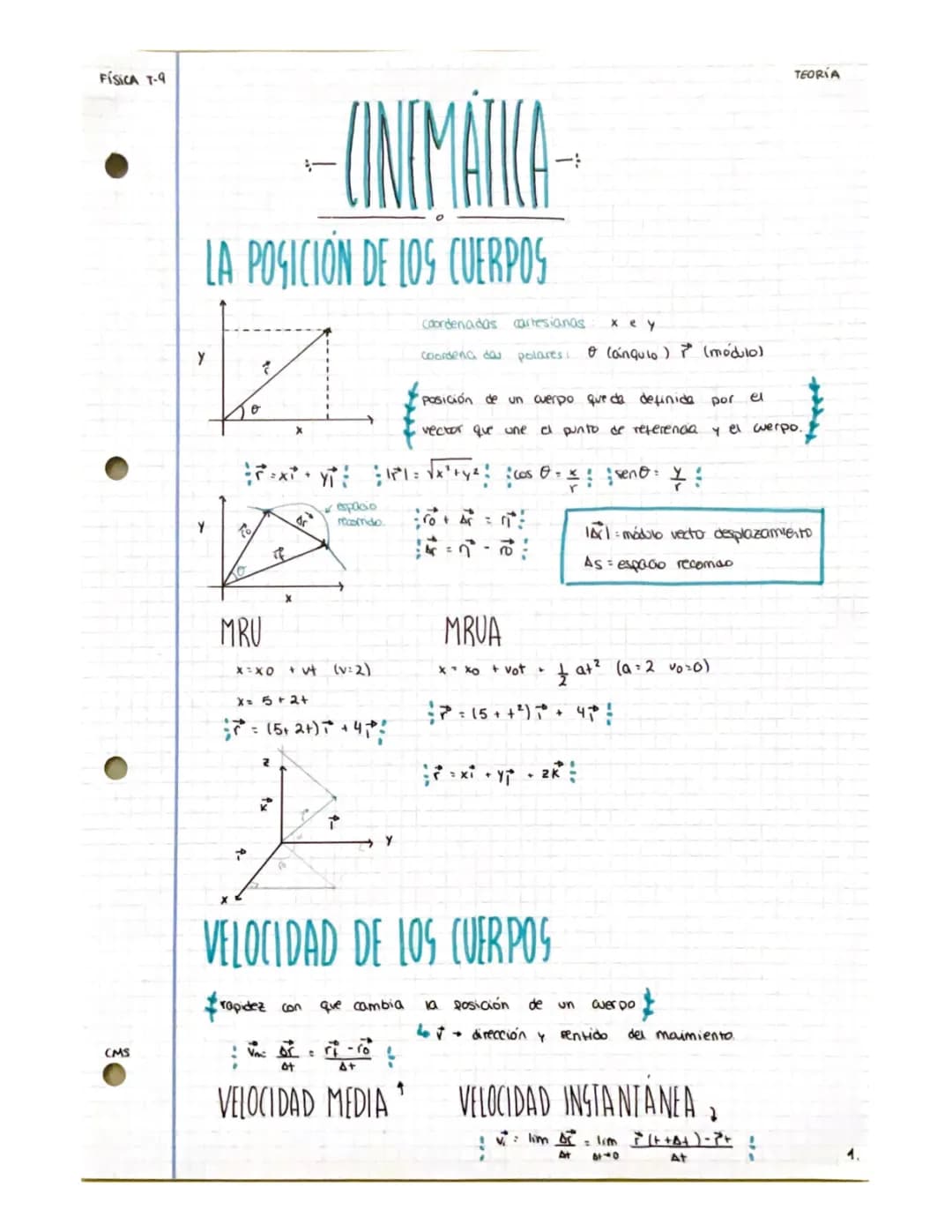 Resumen cinematica 1 bachillerato